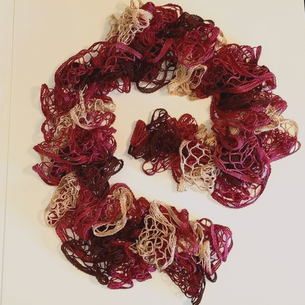 Oblong Scarf, magenta, beige and dark purple